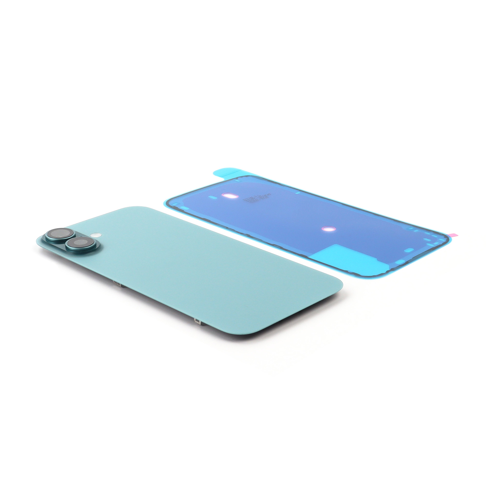 Back Cover incl. Camera lens, Flash Light and Wireless Charging For iPhone 16 Plus Teal Pulled B