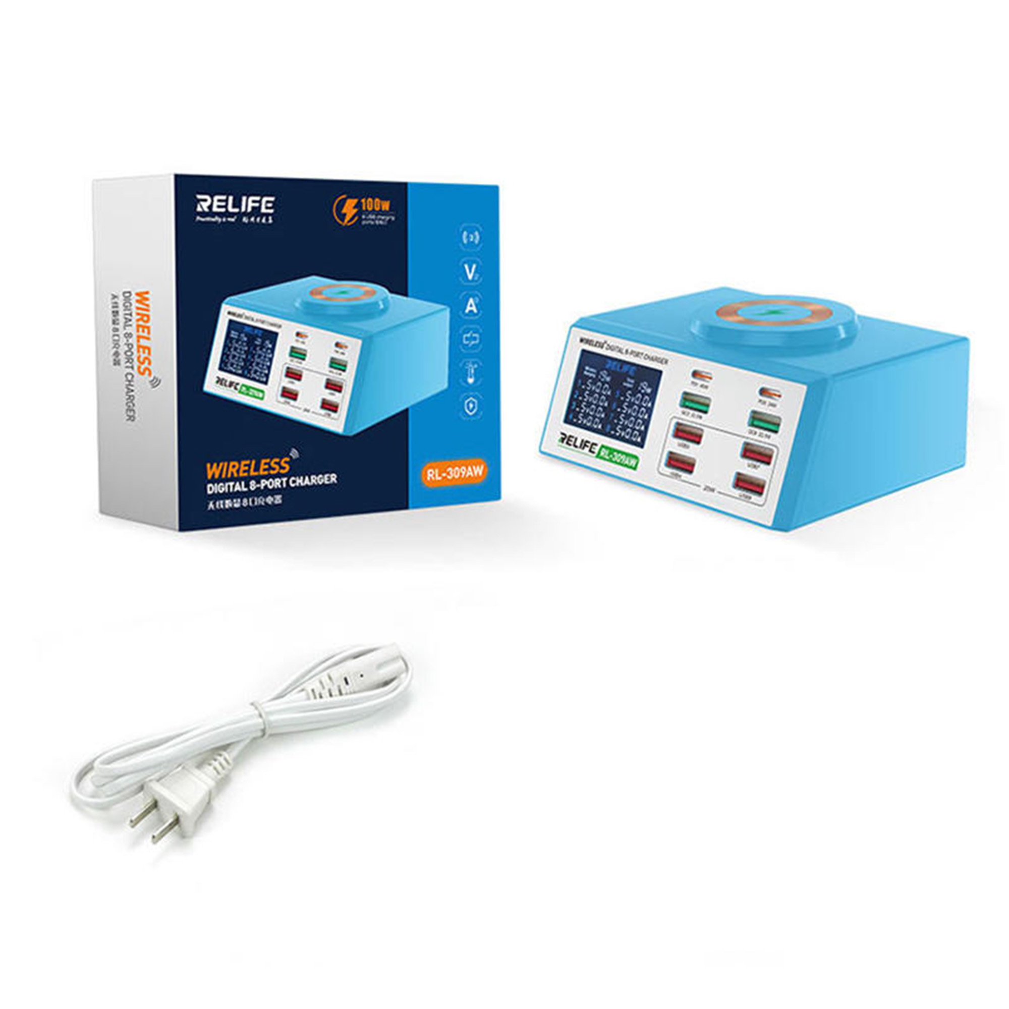 Gereedschap RELIFE Wireless Digital Display 8 Port Charger (RL-309AW)