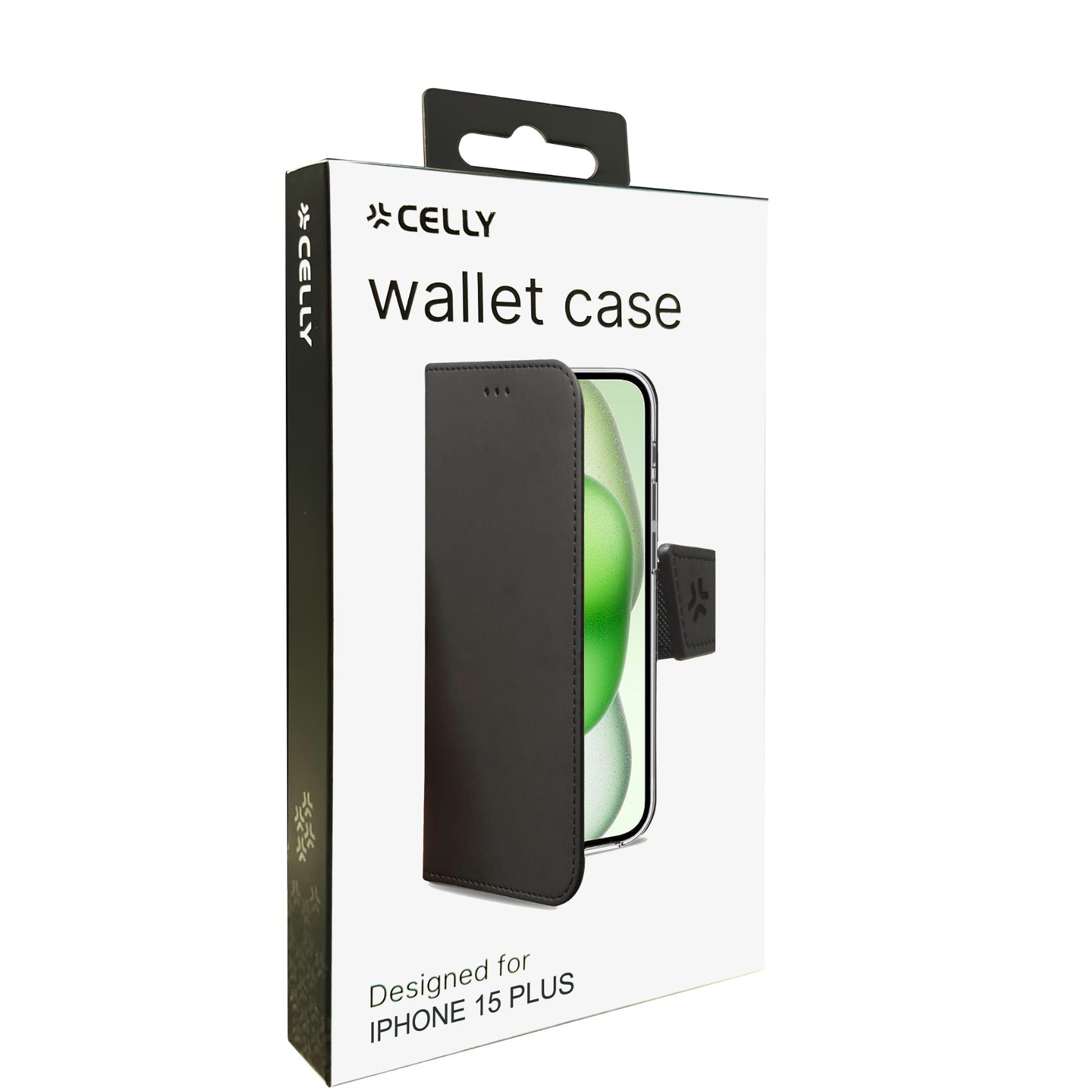 Celly Wally Book Case for iPhone 15 Plus Black