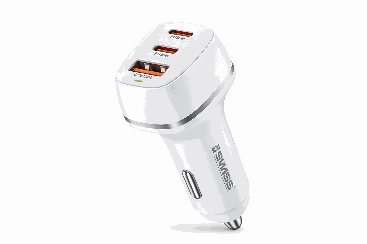 48W auto Ladegerät mit 3 Anschlüsse PD30W und QC18W weiß Swiss
