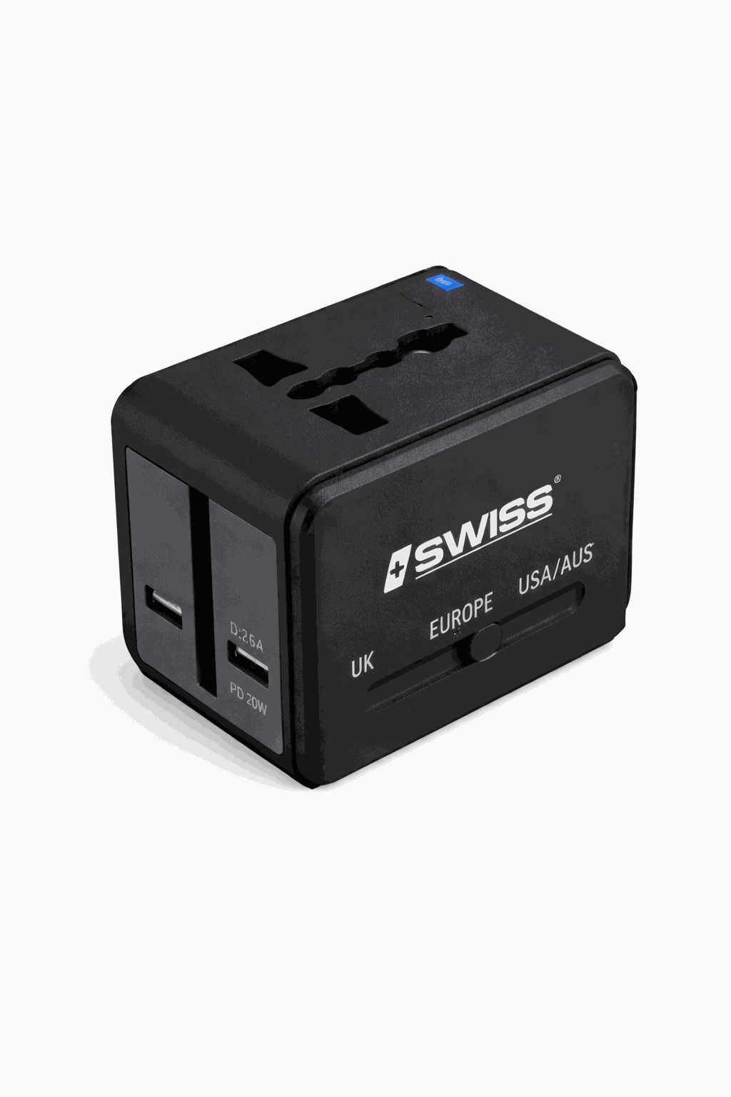 iSwiss Universal Reiseadapter 20W – UK / EU / USA / AUS – Schnellladegerät mit USB-C & USB-A
