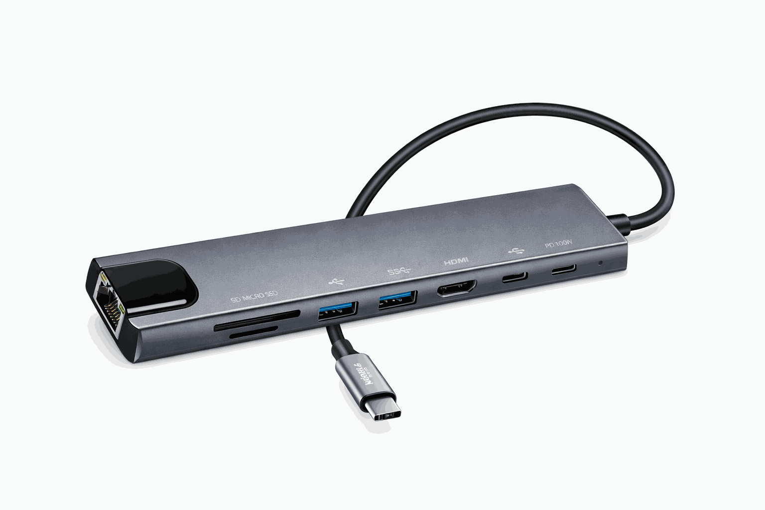 iSwiss 8-in-1 USB-C Docking Station – HDMI 4K, LAN, USB 3.0, SD/TF & 100W Power Delivery