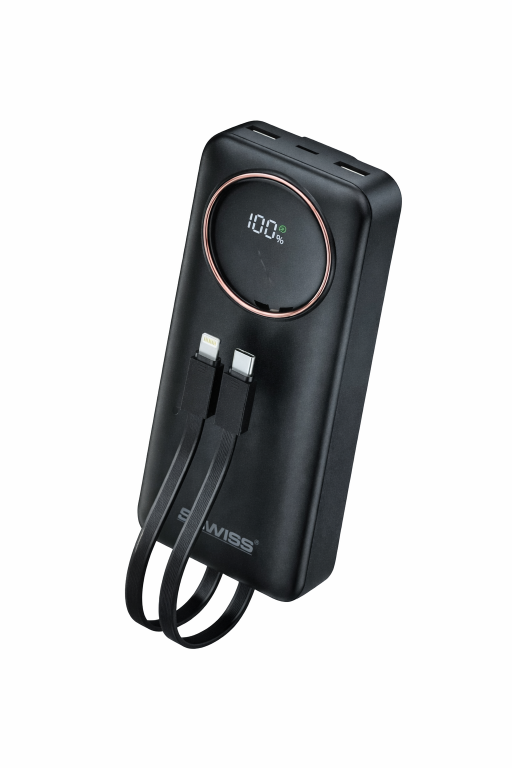 iSWISS Powerbank 20000mAh – 22.5W Fast Charging mit Display & Eingebaute Kabels