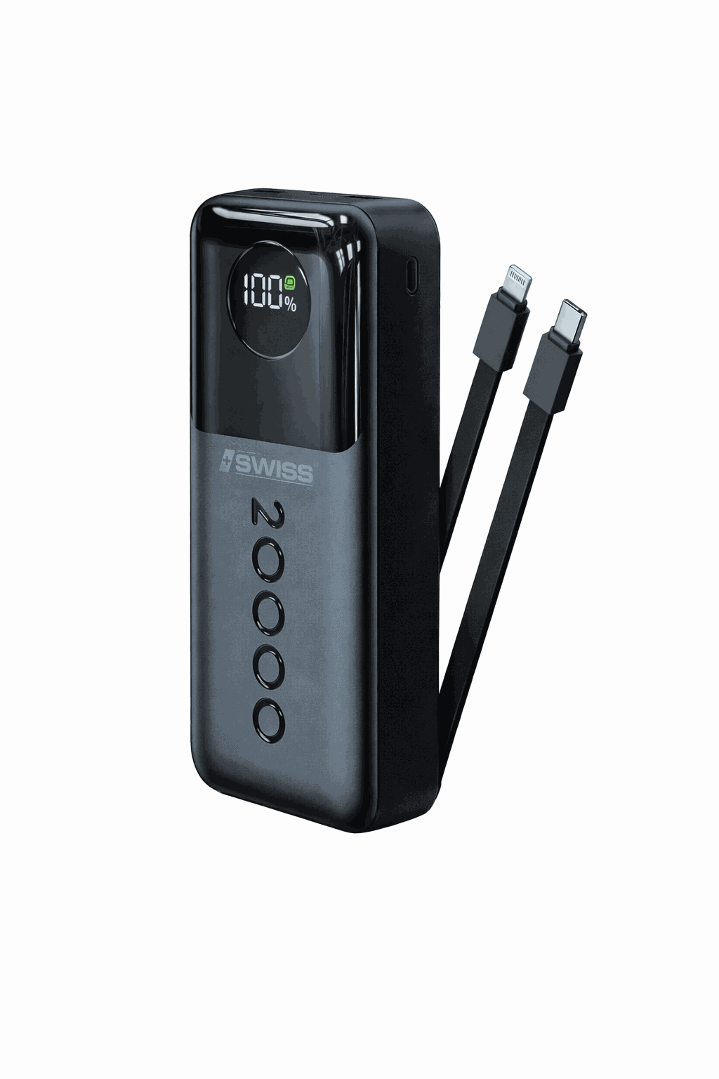 iSWISS Powerbank 20000mAh – 22.5W Fast Charging mit Eingebaute Kabels & Digitaal Display