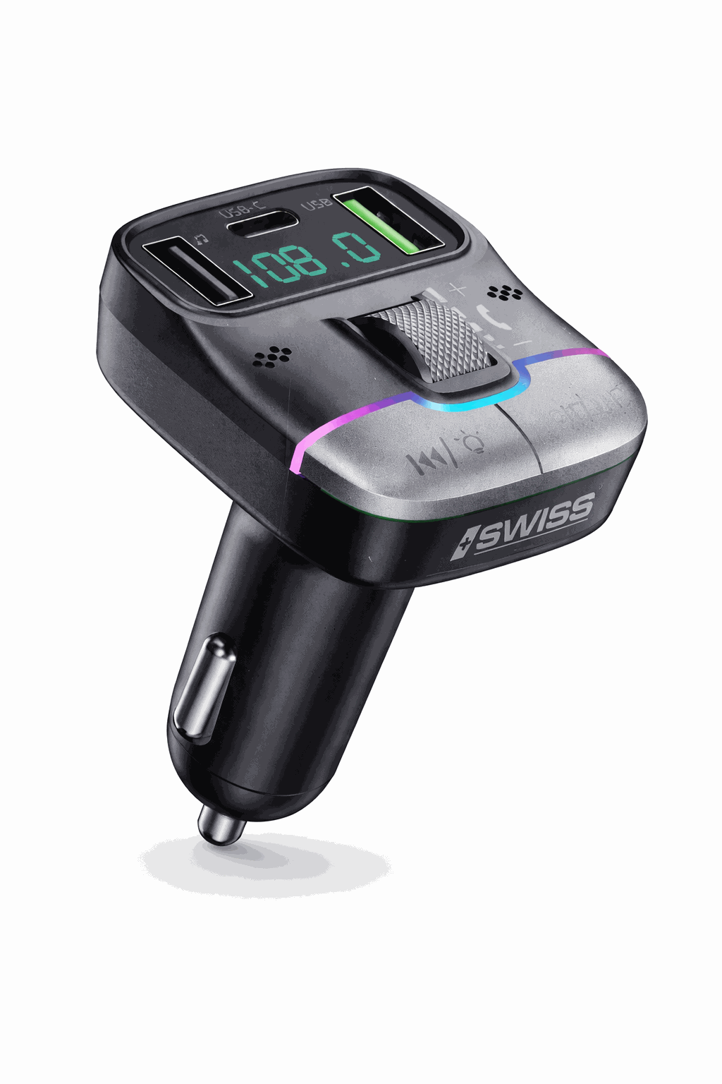 iSWISS Wireless Auto MP3 Player & FM Transmitter – 3A Fast charging with RGB-verlichting