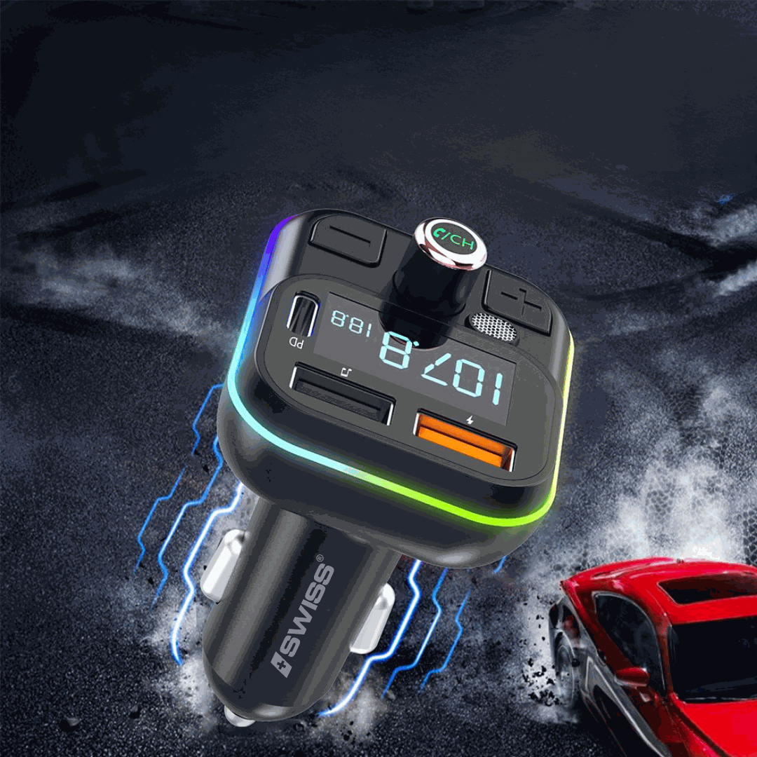 iSWISS Wireless Auto MP3 Player & FM Transmitter – 3A Fast charging with RGB-verlichting