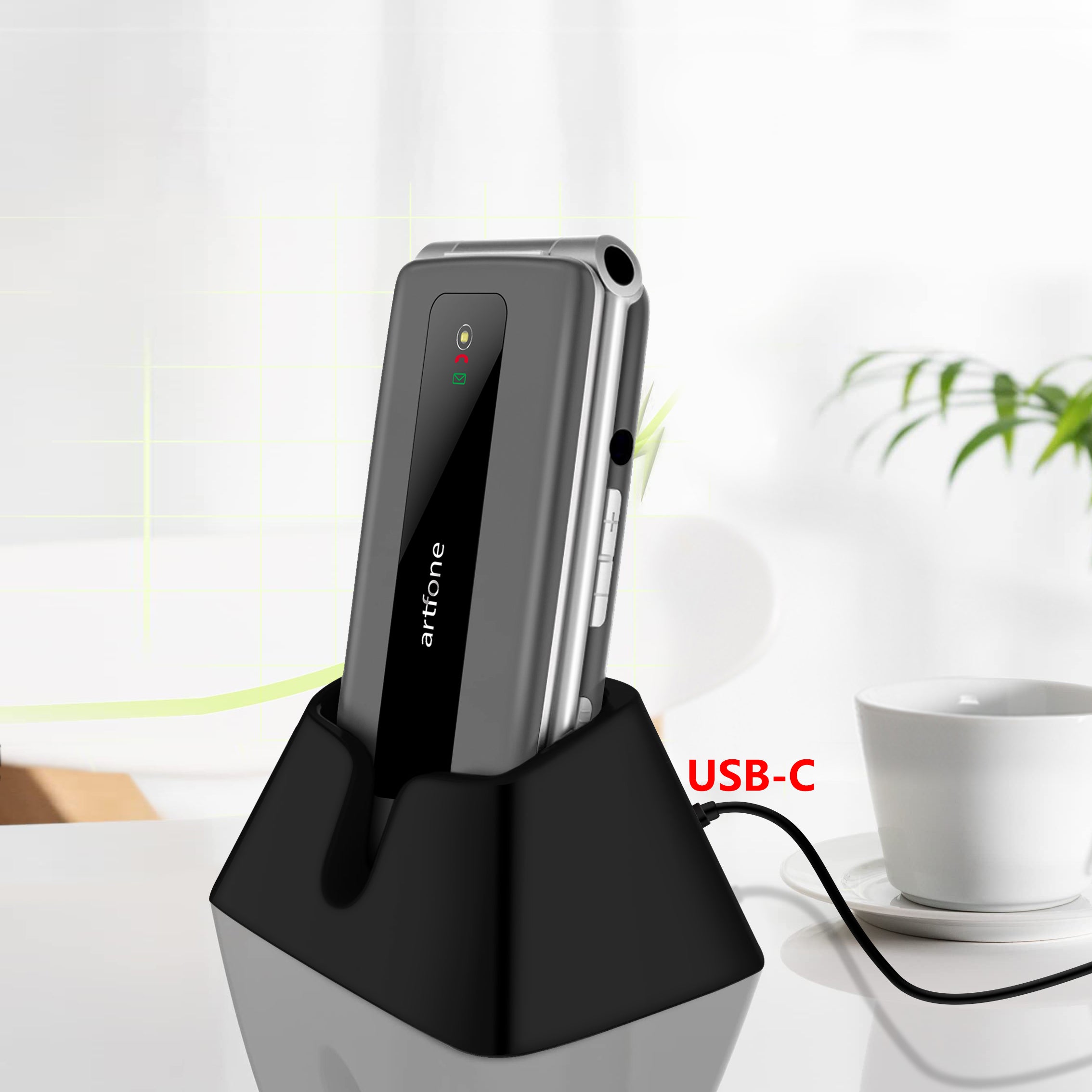Artfone Langaton Senioripuhelin Latausasemalla – USB-C, Kompakti & Helppokäyttöinen